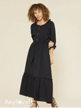 Outerknown Black Odyssey Organic Cotton Midi Dress #93